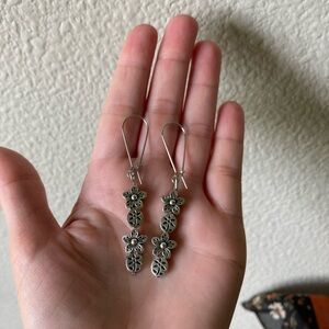 Silver Toned Metal Floral Drop Earrings